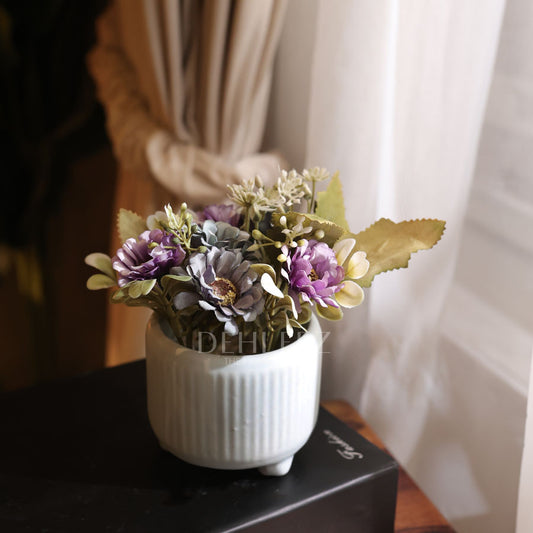 Ceramic Stripe Pot with Flower