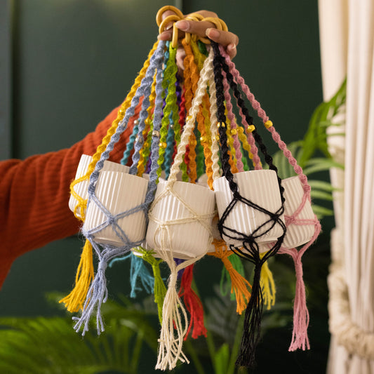 Colorful Macrame with white pot