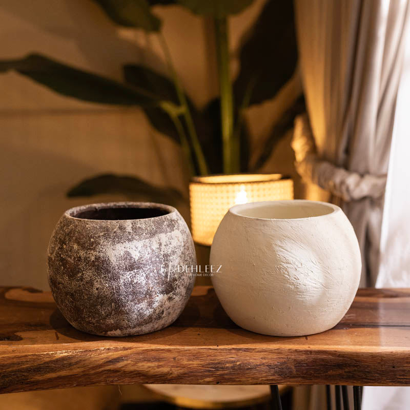 Round Textured Terracotta Vase