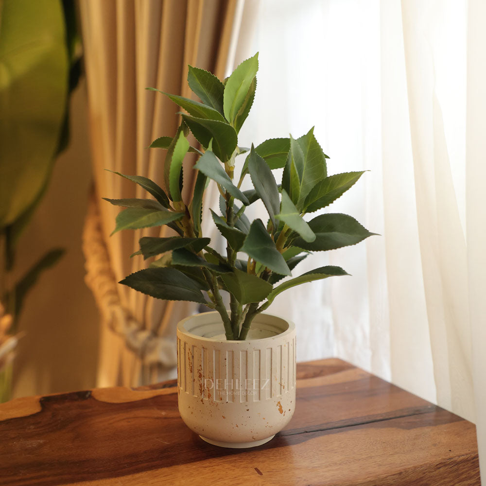 Pot with Lifelike Leaves Plant