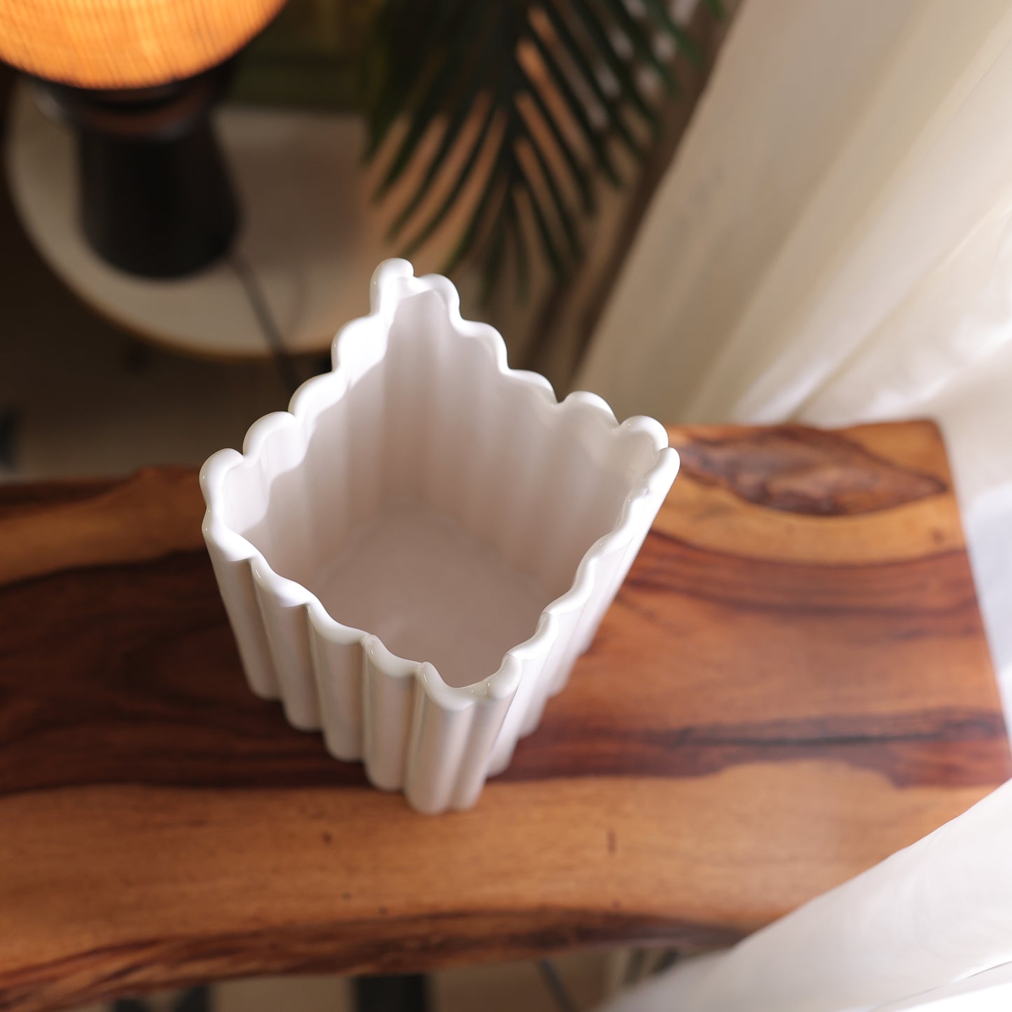 Ceramic Long Stripe Vase in white