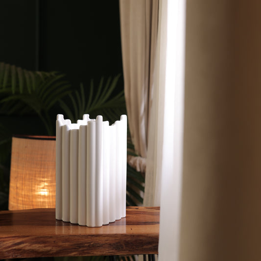 Ceramic Long Stripe Vase in white